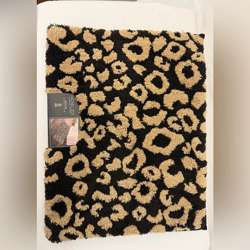 Rachel Zoe Cheetah Leopard Animal Bath Rug Black Tan - Picture 2 of 7